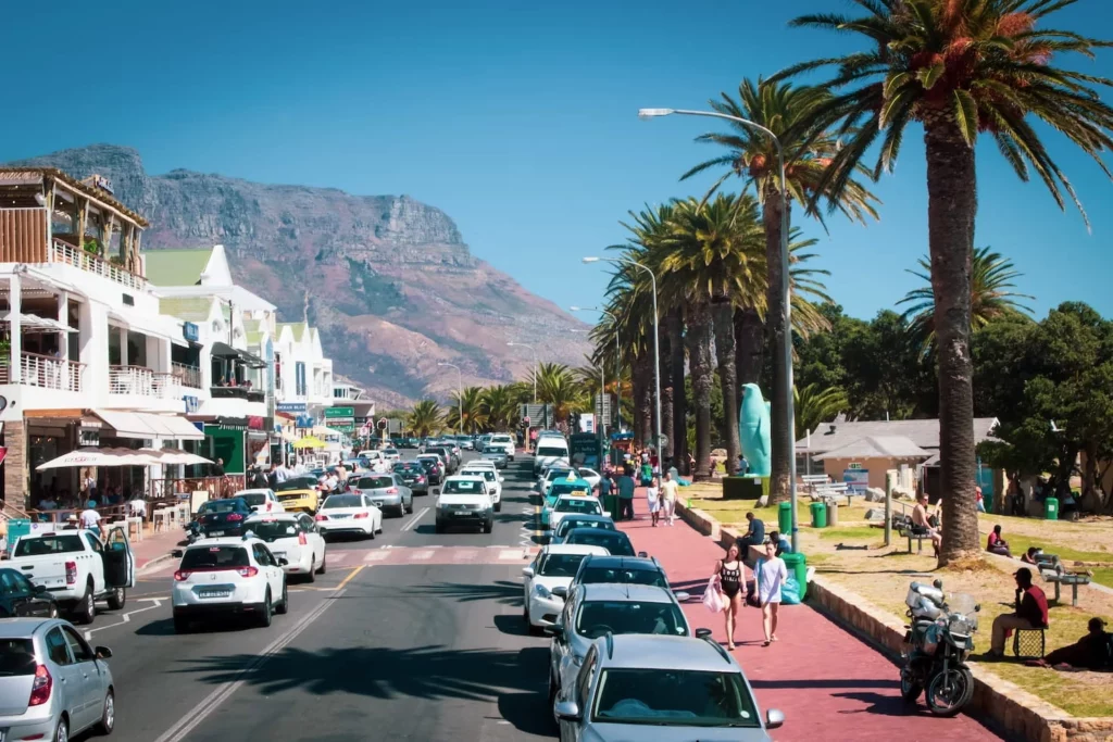 A busy commercial street in Cape Town